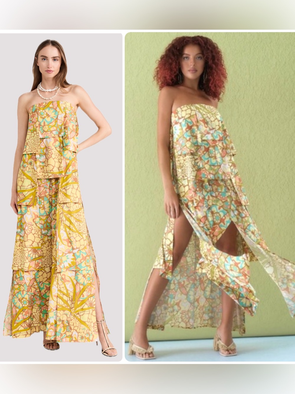 Andrea Iyamah Strata Floral Print Layered Strapless Ruffle Maxi Dress NWT $325